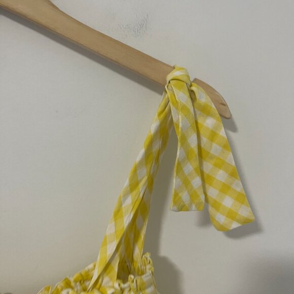 Innika Choo Yellow Gingham Print Flowy Scallop Cropped Tank One Size - Picture 7 of 8